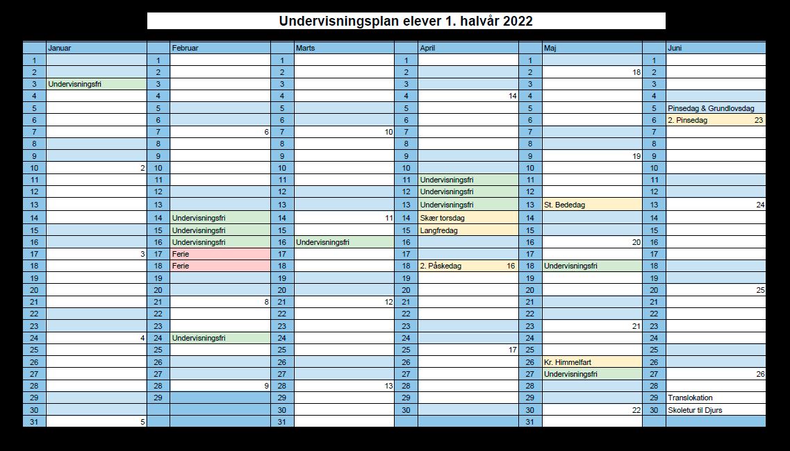 Undervisningsplan elever 1. halvår 2022